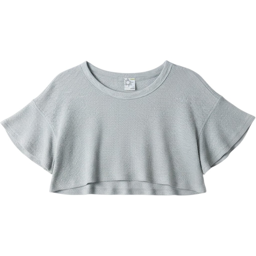 OFFLINE by Aerie Gray Waffle Knit Crop Top Short Flutter Sleeve Size Large